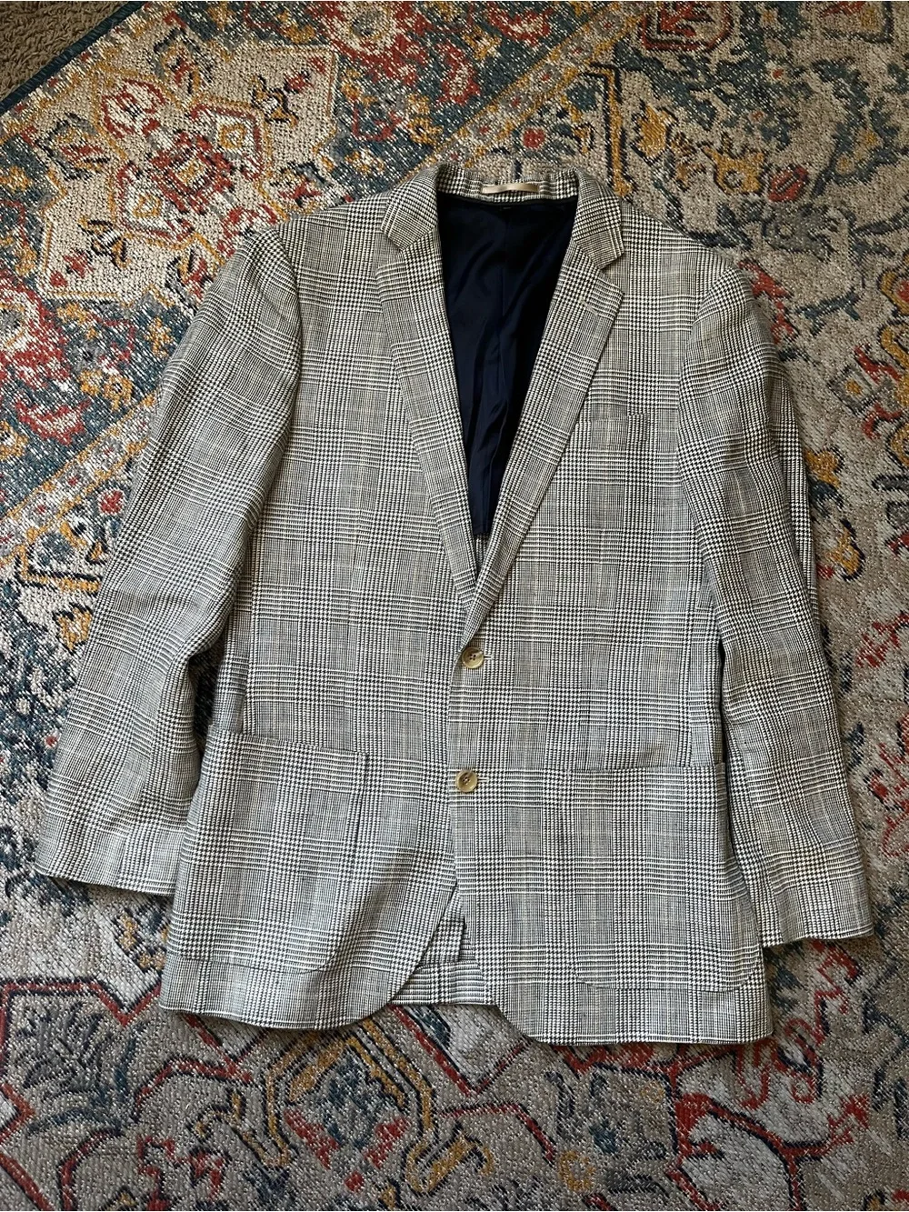 J. Crew Gray Glen Plaid Sport Coat Size 38R Silk Linen Blend